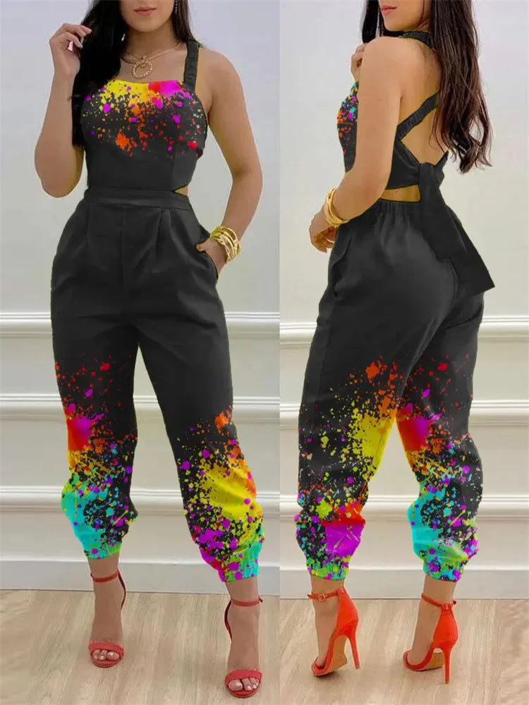 New Summer Fashion Printed Sleeveless Jumpsuit