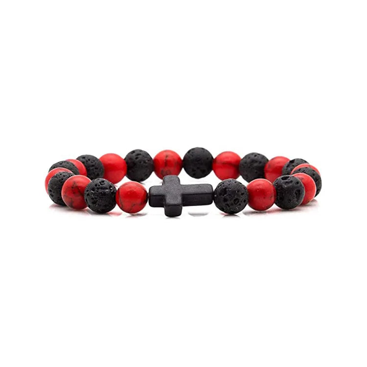 Men Natural Stone Bead Cross/Bracelet Women