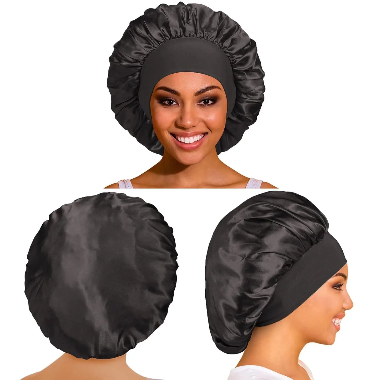 Women's Satin Solid Bonnets Wide-brimmed Night Sleeping Bathing Hat Unisex