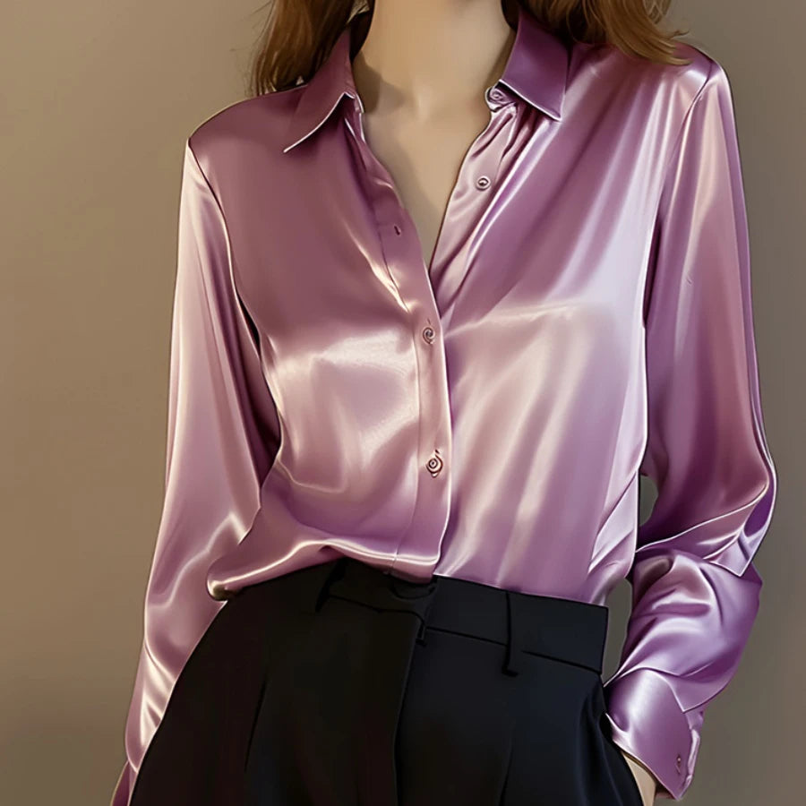 Women's Casual Elegant Satin Long Sleeved Shirt