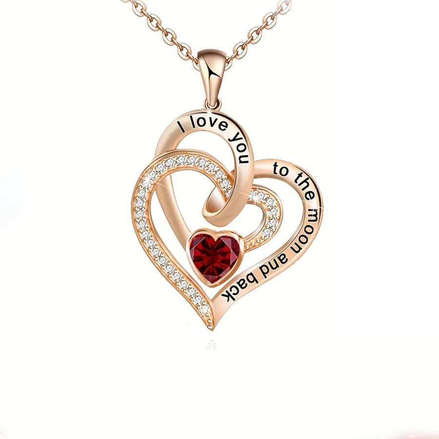 Luxury Love Heart Zircon Necklace With Rose Flower Gifts Box