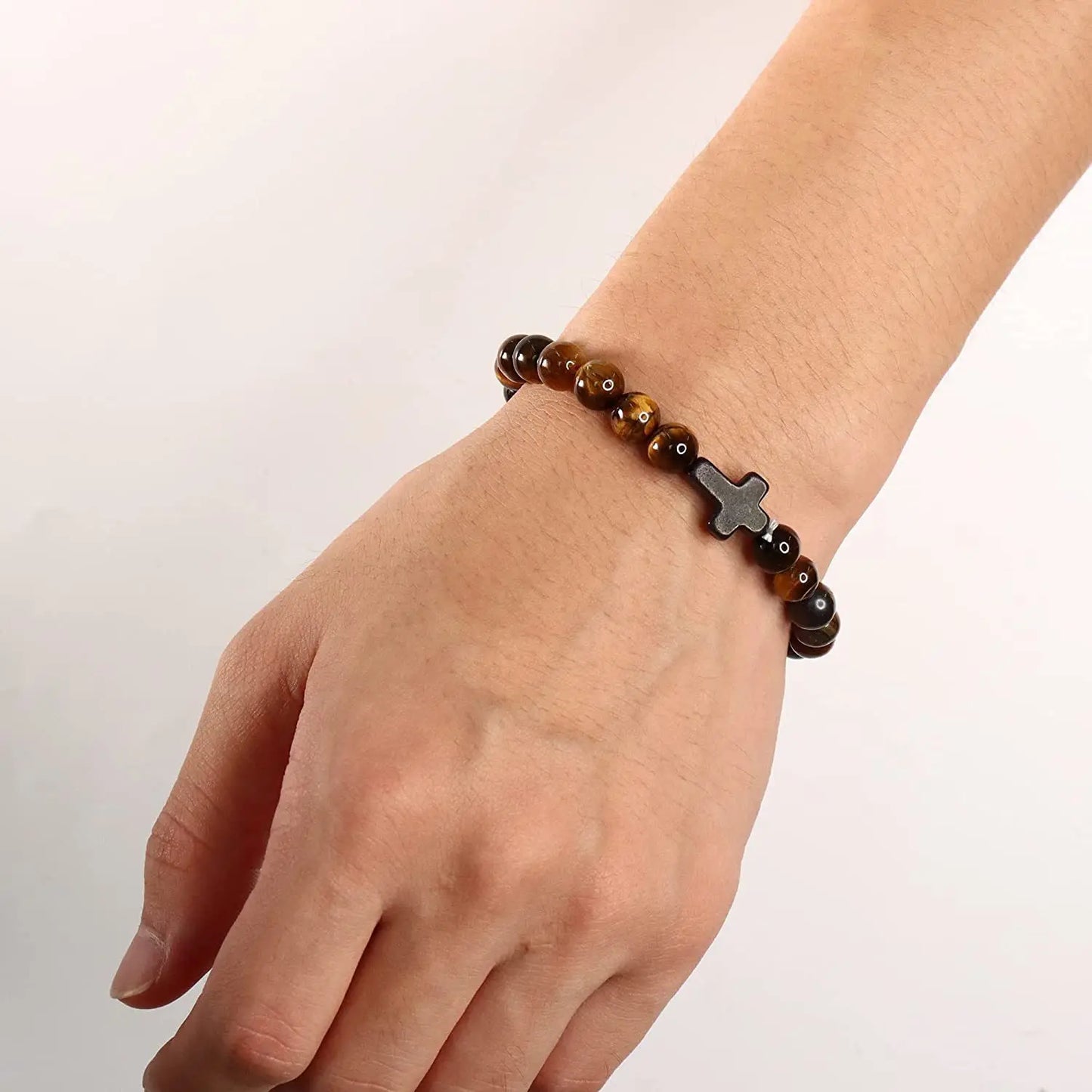 Men Natural Stone Bead Cross/Bracelet Women