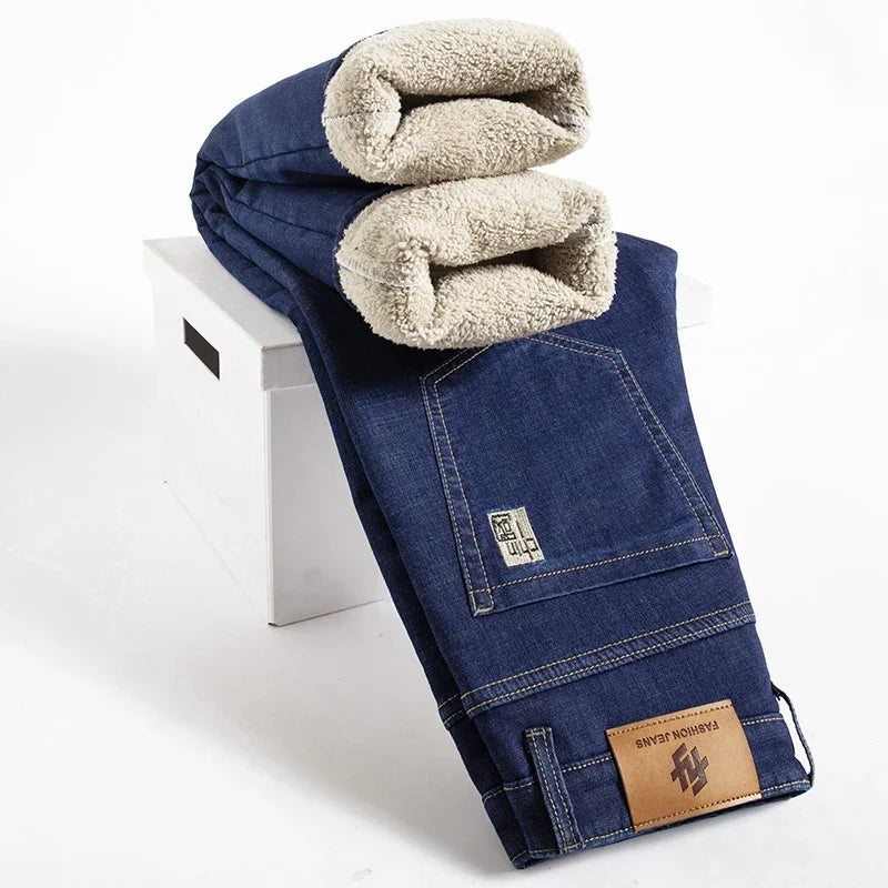 Winter Lamb Fluff Denim Straight Pants Men