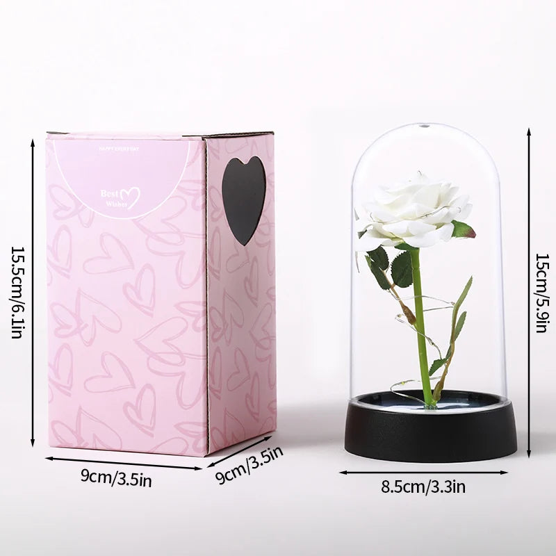 Rose Flowers LED Light Foil Flower in Glass Cover