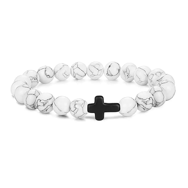 Men Natural Stone Bead Cross/Bracelet Women