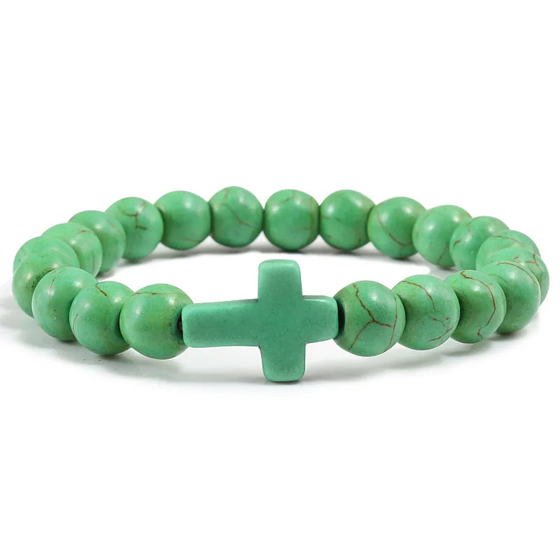 Men Natural Stone Bead Cross/Bracelet Women