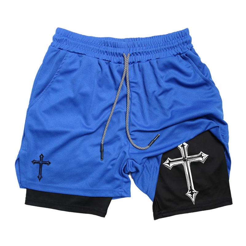 Cross Print  Workout Shorts for Men