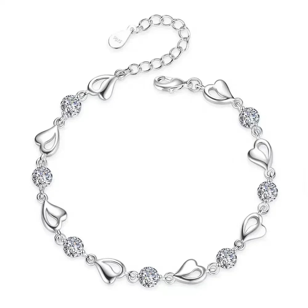 Sterling Silver Heart Shaped Necklace Bracelet Set for Women