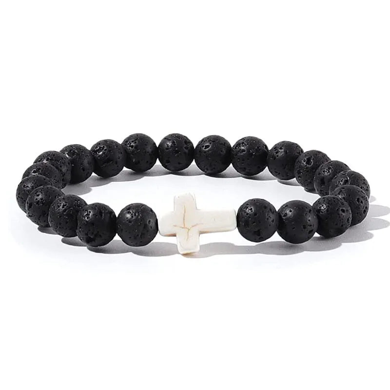 Men Natural Stone Bead Cross/Bracelet Women