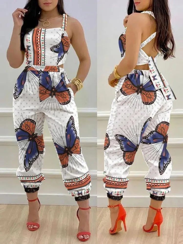 New Summer Fashion Printed Sleeveless Jumpsuit