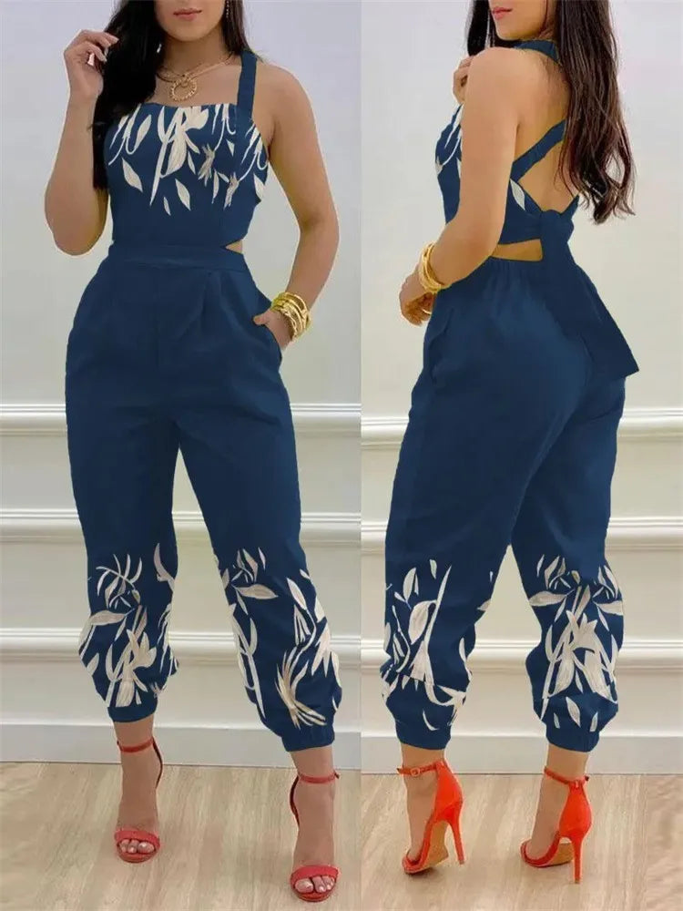 New Summer Fashion Printed Sleeveless Jumpsuit