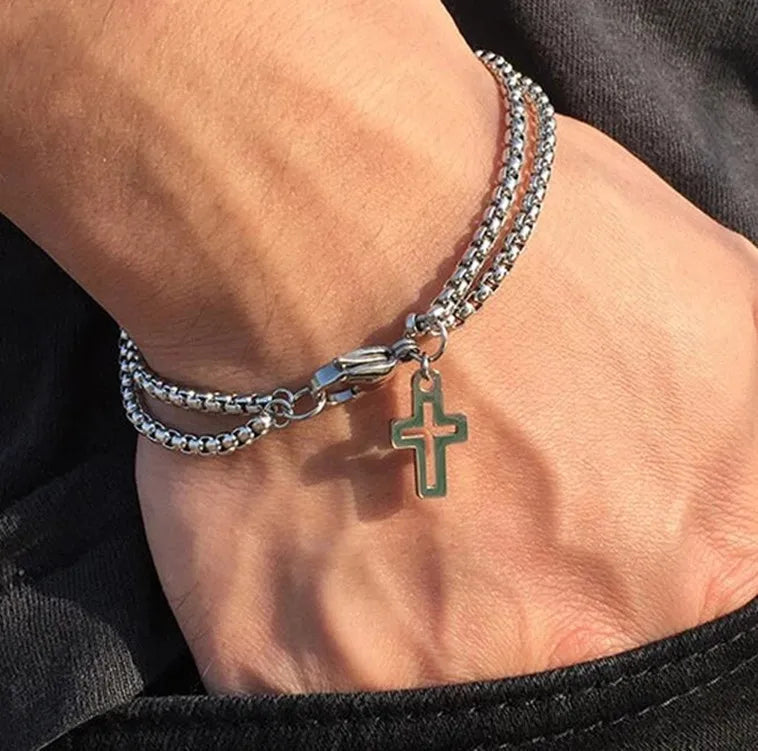 New Titanium Steel Cross Men's Bracelet