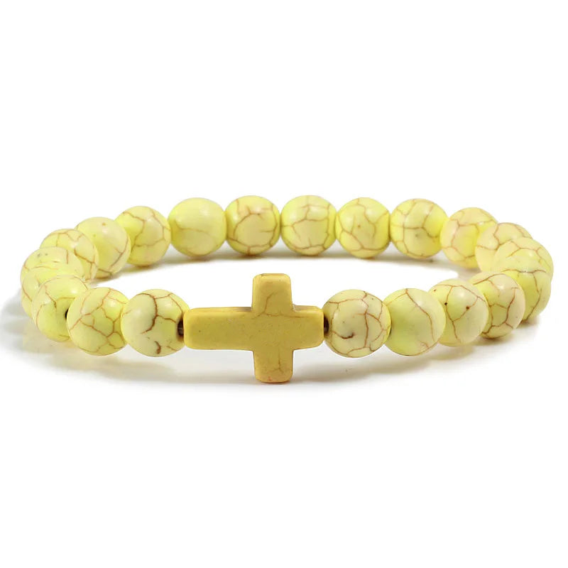 Men Natural Stone Bead Cross/Bracelet Women