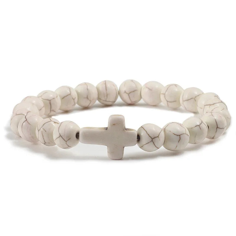 Men Natural Stone Bead Cross/Bracelet Women