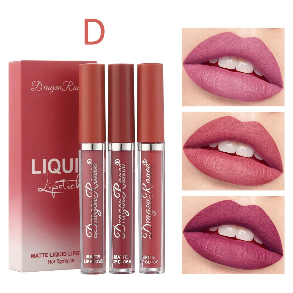 3 PCS Liquid Lipsticks Set Long Lasting Make Up For Women Korean Beauty Cosmetics Matte Lipsticks Waterproof Long lasting