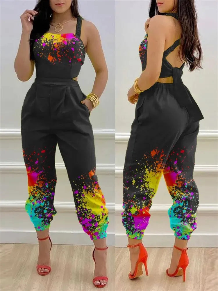 New Summer Fashion Printed Sleeveless Jumpsuit