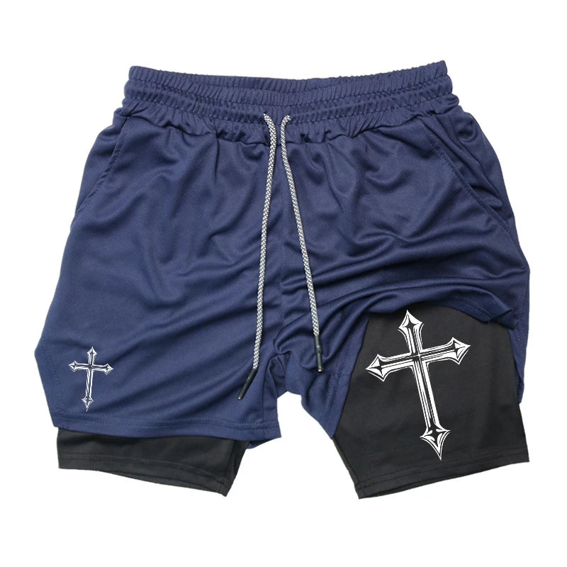 Cross Print  Workout Shorts for Men