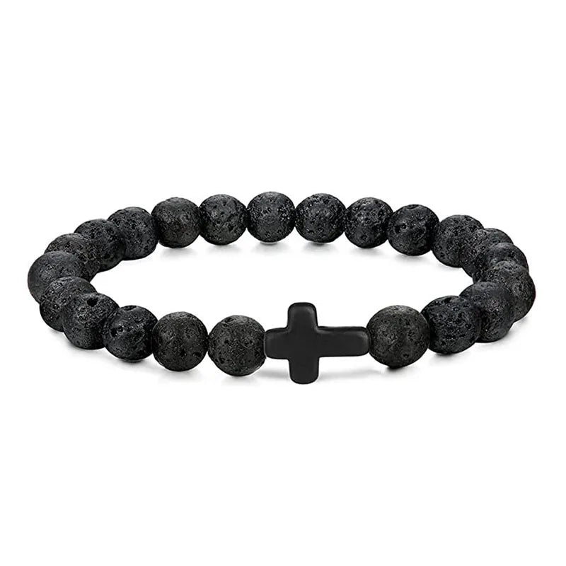 Men Natural Stone Bead Cross/Bracelet Women