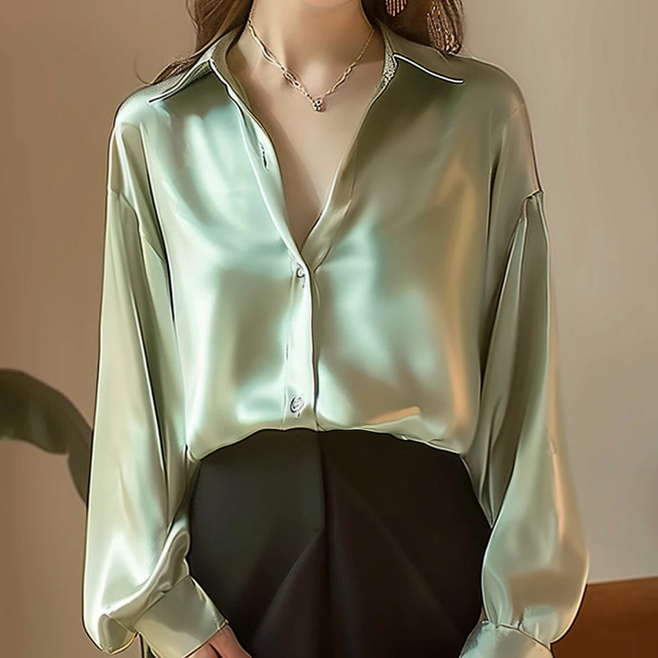 Women's Casual Elegant Satin Long Sleeved Shirt