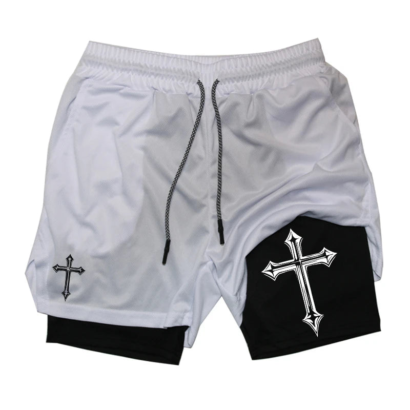 Cross Print  Workout Shorts for Men