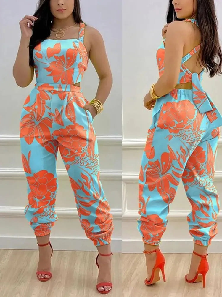 New Summer Fashion Printed Sleeveless Jumpsuit