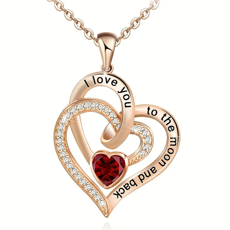 Luxury Love Heart Zircon Necklace With Rose Flower Gifts Box