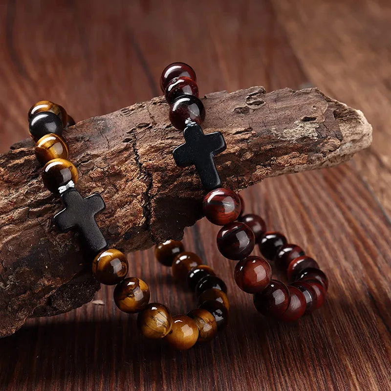 Men Natural Stone Bead Cross/Bracelet Women