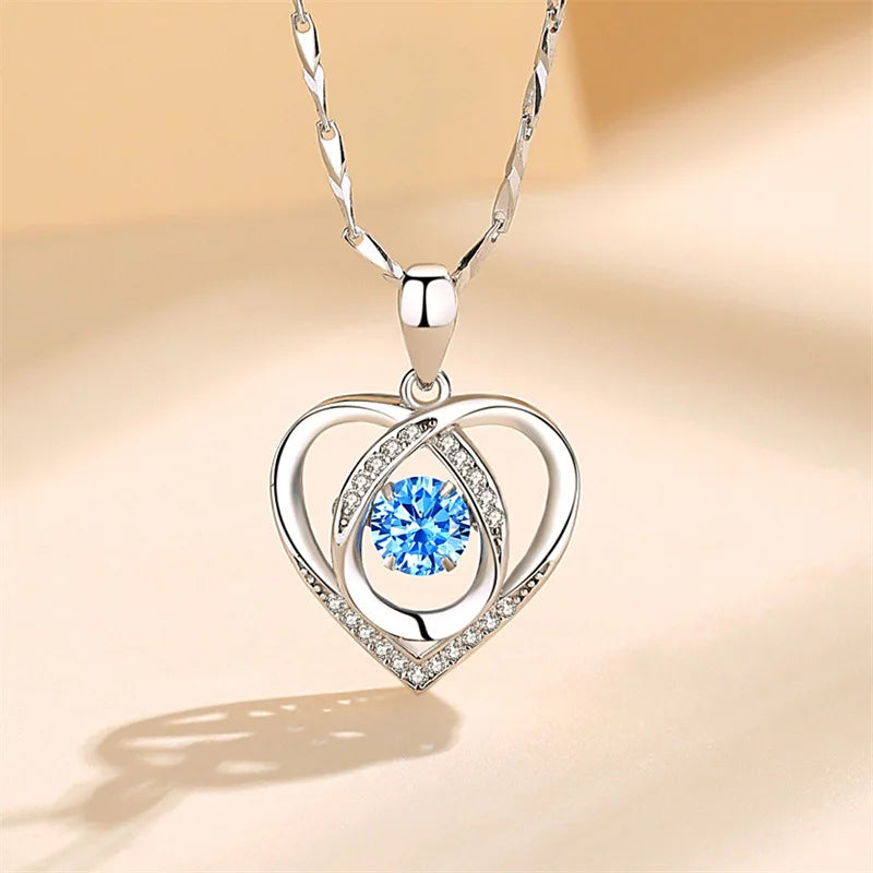 Sterling Silver Heart Shaped Necklace Bracelet Set for Women