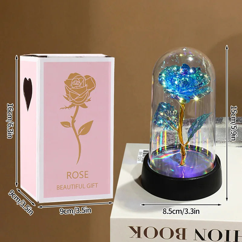 Rose Flowers LED Light Foil Flower in Glass Cover