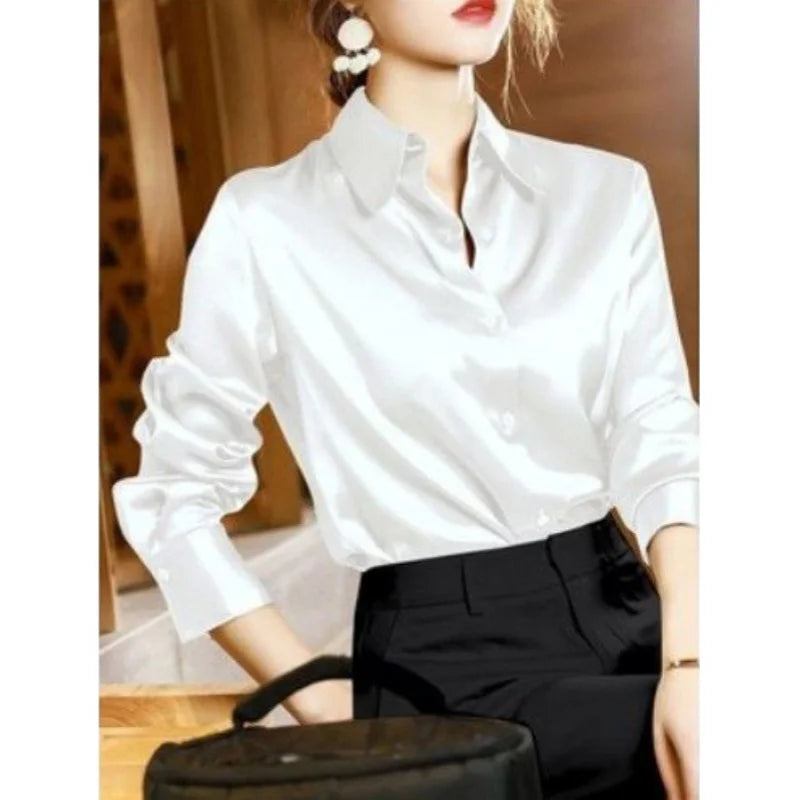 Women's Casual Elegant Satin Long Sleeved Shirt