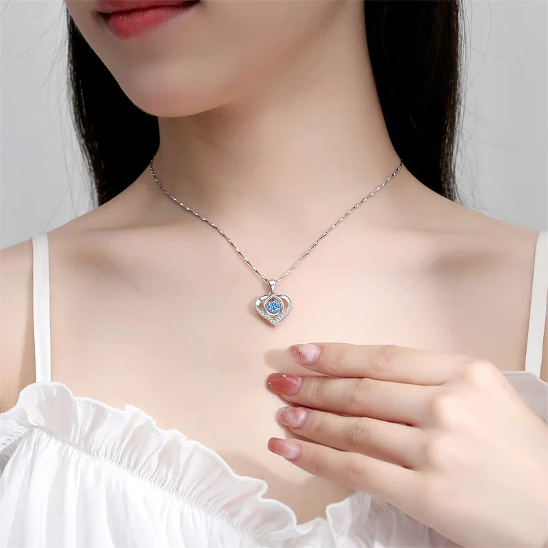 Sterling Silver Heart Shaped Necklace Bracelet Set for Women