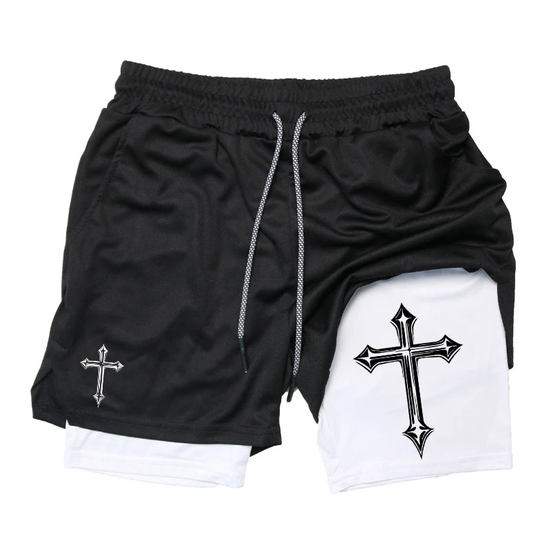 Cross Print  Workout Shorts for Men