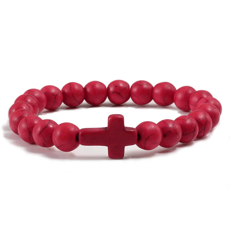 Men Natural Stone Bead Cross/Bracelet Women