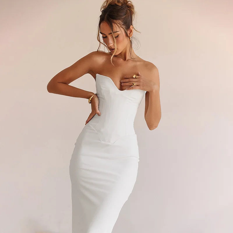 WannaThis Corsets Tube Sleeveless Midi Dress Prom New In Backless