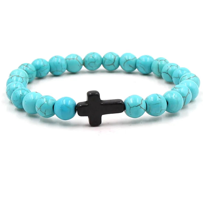 Men Natural Stone Bead Cross/Bracelet Women