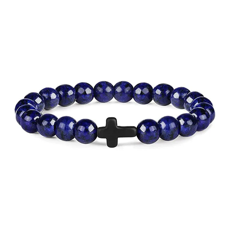 Men Natural Stone Bead Cross/Bracelet Women