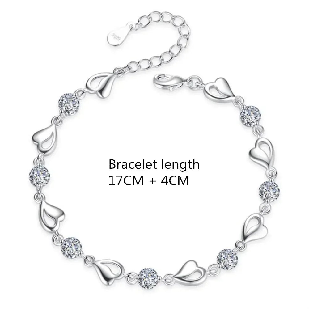 Sterling Silver Heart Shaped Necklace Bracelet Set for Women