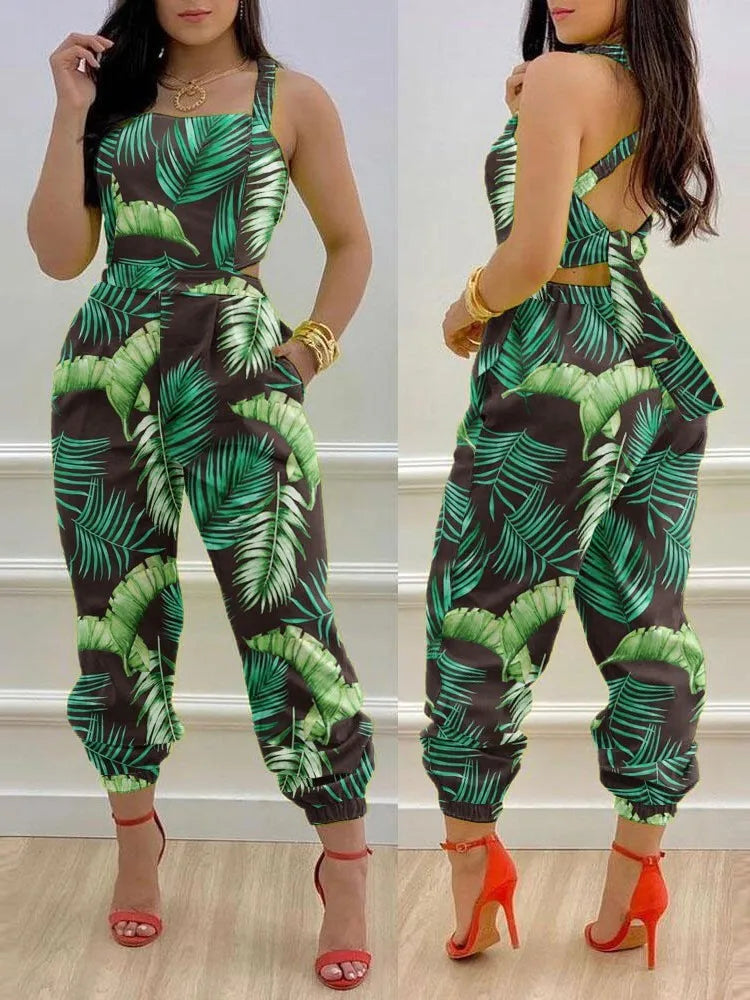 New Summer Fashion Printed Sleeveless Jumpsuit