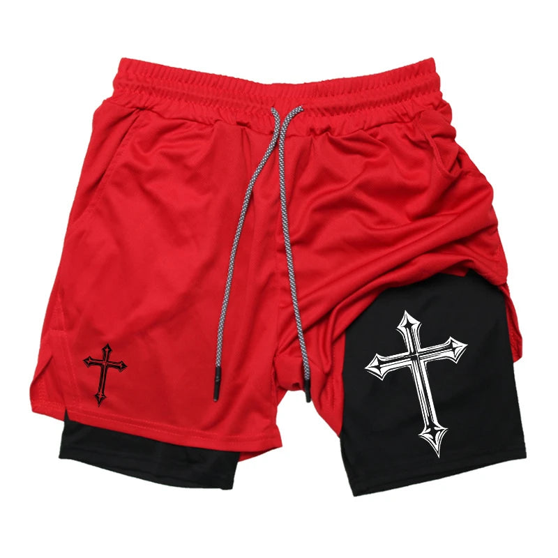 Cross Print  Workout Shorts for Men