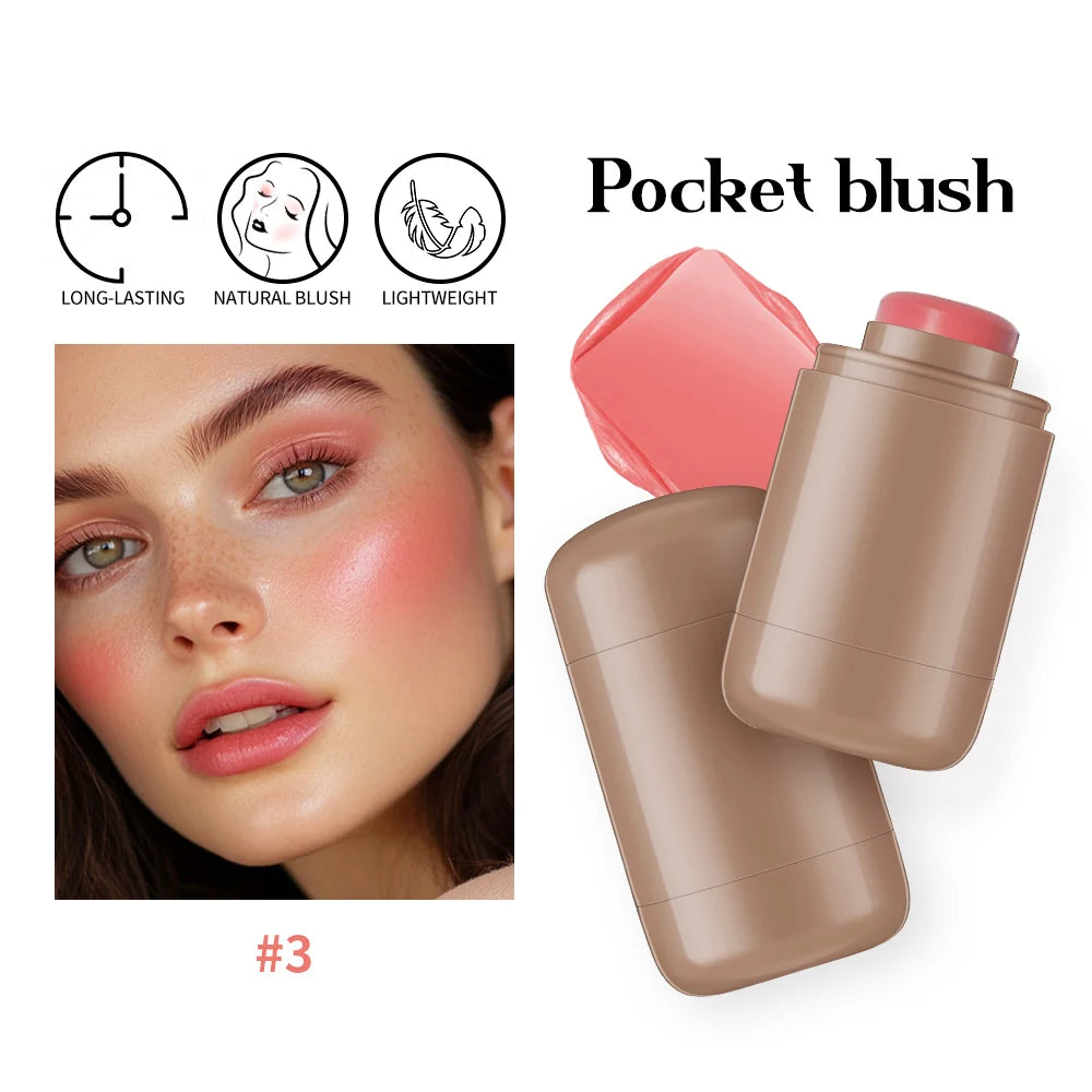 3-in-1Blush Stick Lasting Brightens Facial Cheek Stick Moisturizing Flash Lip Gloss Makeup Lip Gloss Face Rouge