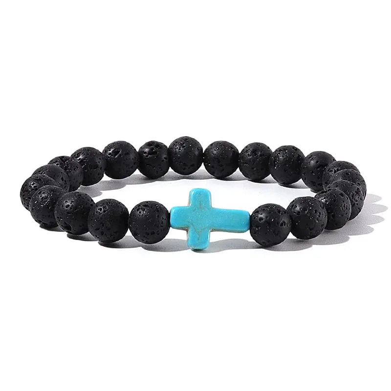 Men Natural Stone Bead Cross/Bracelet Women