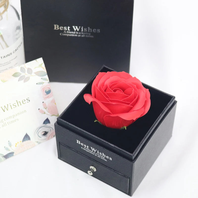 Luxury Love Heart Zircon Necklace With Rose Flower Gifts Box