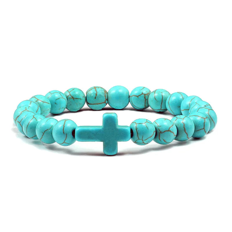 Men Natural Stone Bead Cross/Bracelet Women