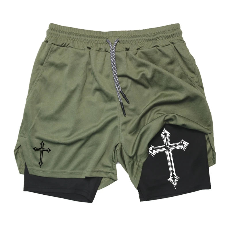 Cross Print  Workout Shorts for Men