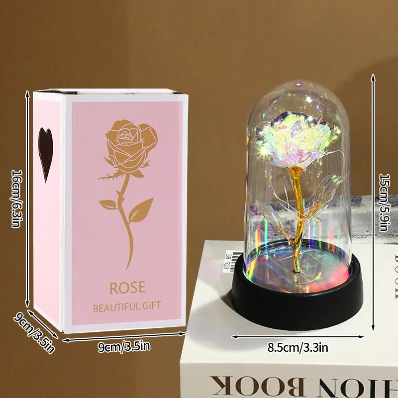 Rose Flowers LED Light Foil Flower in Glass Cover