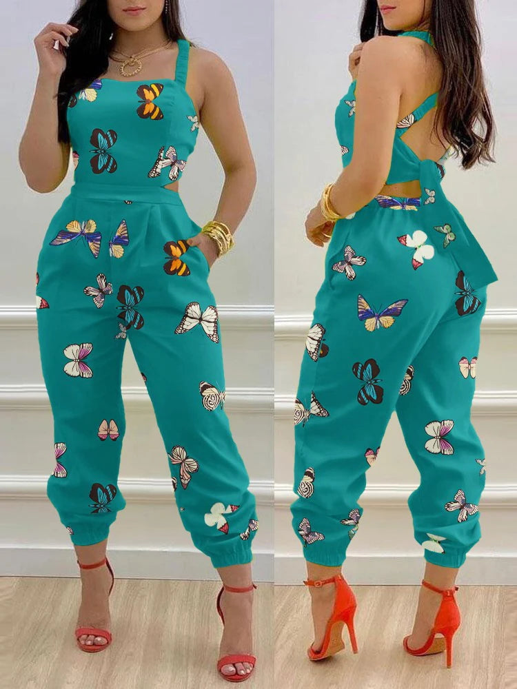 New Summer Fashion Printed Sleeveless Jumpsuit