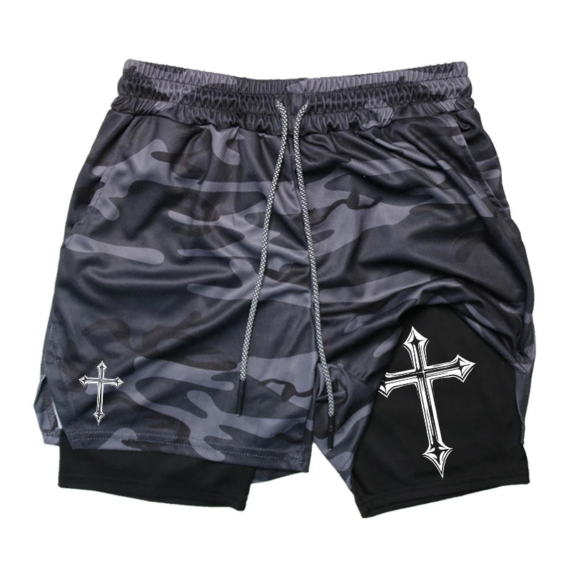 Cross Print  Workout Shorts for Men