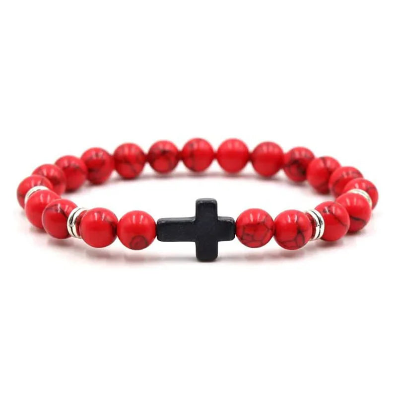 Men Natural Stone Bead Cross/Bracelet Women