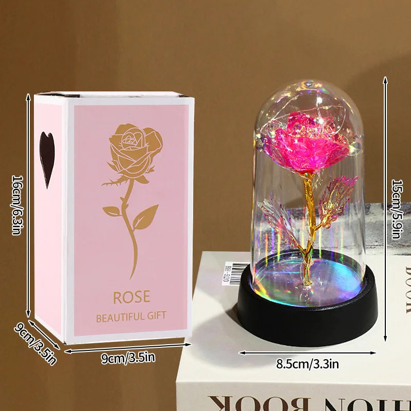 Rose Flowers LED Light Foil Flower in Glass Cover