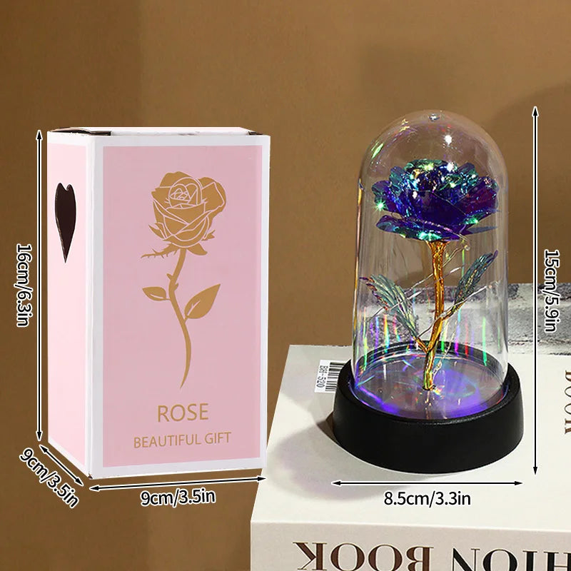 Rose Flowers LED Light Foil Flower in Glass Cover